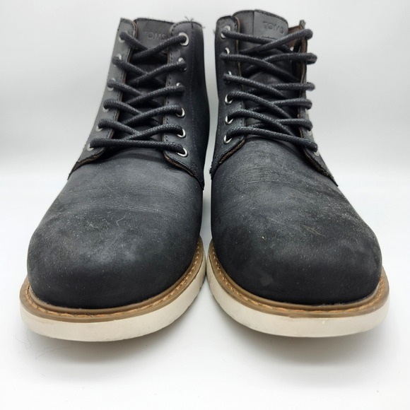 TOMS Men's Black Leather Hillside Lace Up Ankle Chukka Boots Size 9.5 - Picture 2 of 9